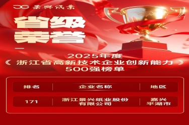 省级荣誉+1！918博天堂纸业上榜浙江省高新企业创新能力500强